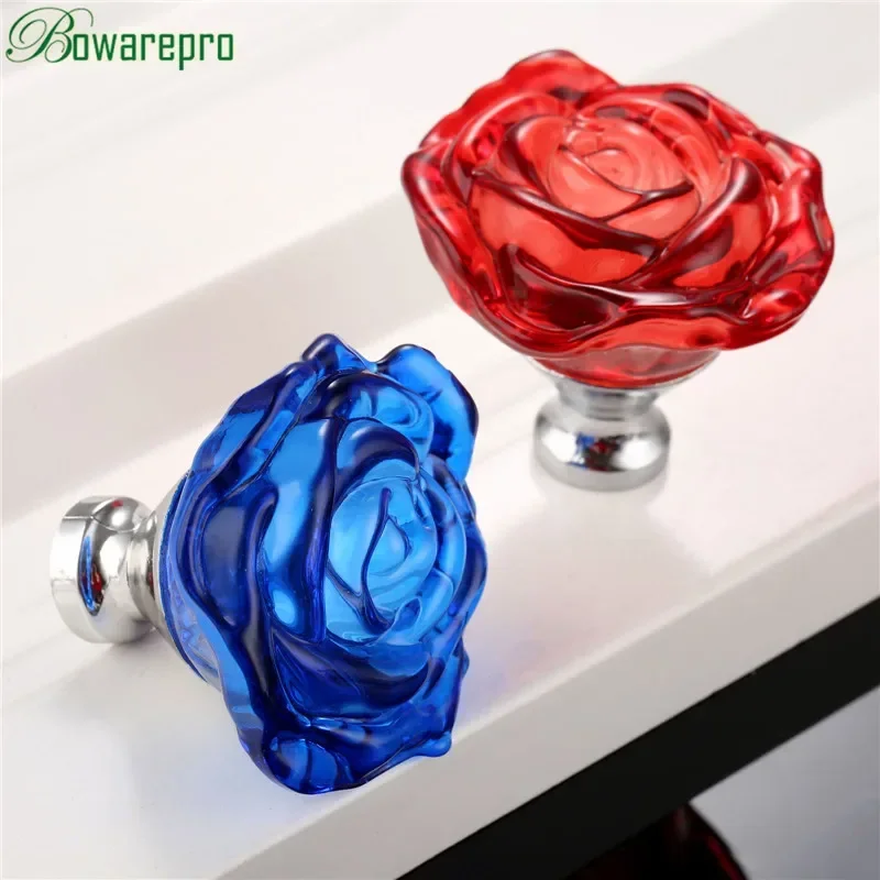 Furniture Hardware Handles - Bowarepro 50MM kryształowa róża szklany uchwyt